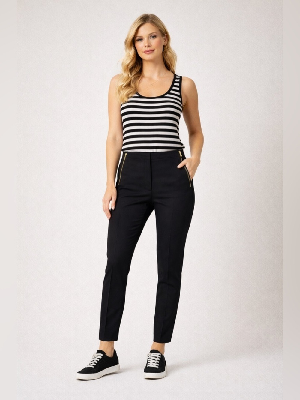 Ted Baker Black Ankle Pants with Gold Zip Details